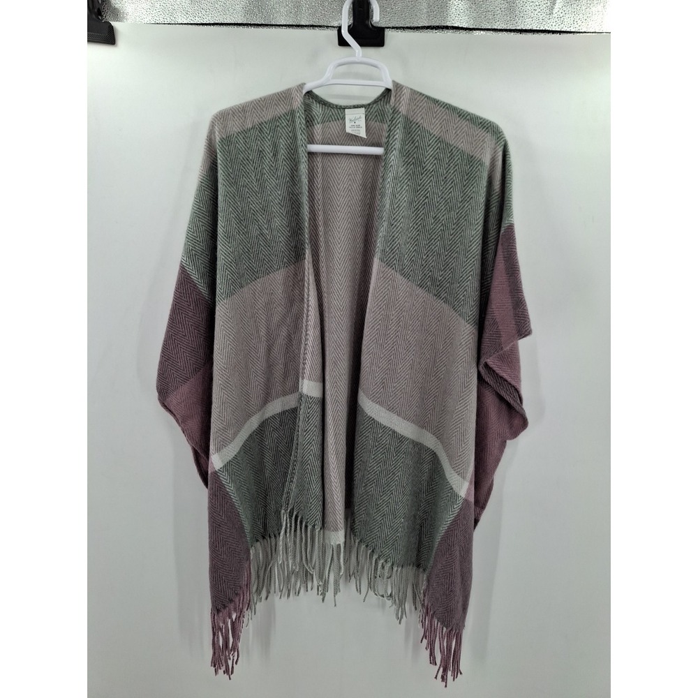 WOOLRICH Reagan Plaid‎ Fringe Hem Shaw Wrap, Wearable Blanket One Size